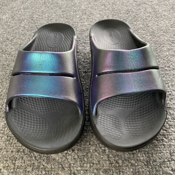 Oofos Ooahh Slides Women Size 7 Black Purple Lightweight Recovery Sandals Rubber - Picture 5 of 13